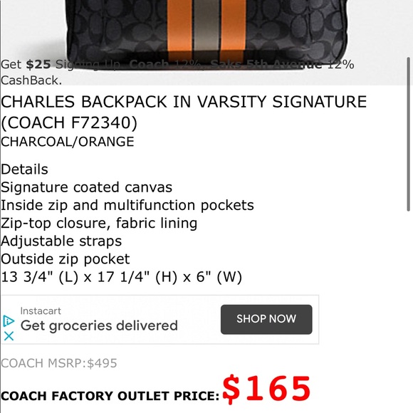 Charles Coach Backpack Varsity Signature - Picture 2 of 3